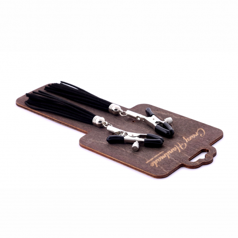 Зажимы-прищепки на соски "Crazy Handmade" с черными кисточками из замши 